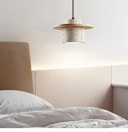 Nordic yellow Cave Stone Wood pendant light Wabi sabi retro natural stone Chandelier Lamp