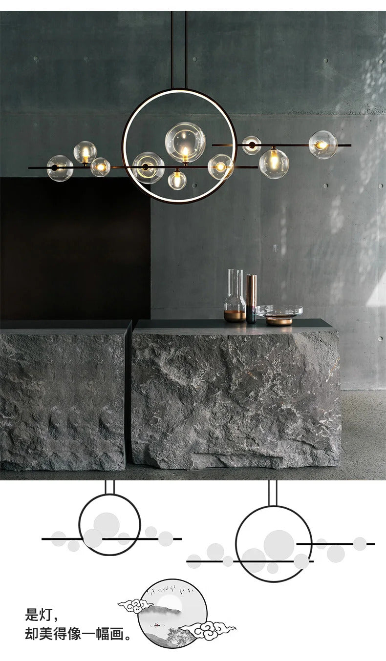 Nordic linear chandelier Kitchen Island light Restaurant ball glass lamp
