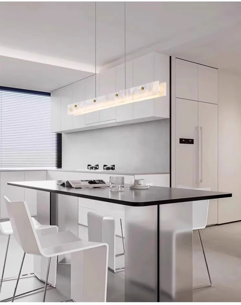 Luxury Linear Pendant Light LED Minimalist Natural Marble Chandelier Hanging Ceiling Fixtures for Kitchen Island Dining Room Bar