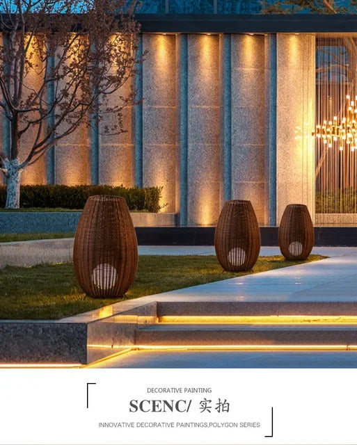 Natural handmade rattan floor lamp Japanese Outdoor waterproof Garden standing lamp