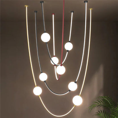 Postmodern glass ball chandelier nordic led curve light Dimmable staircase lamp