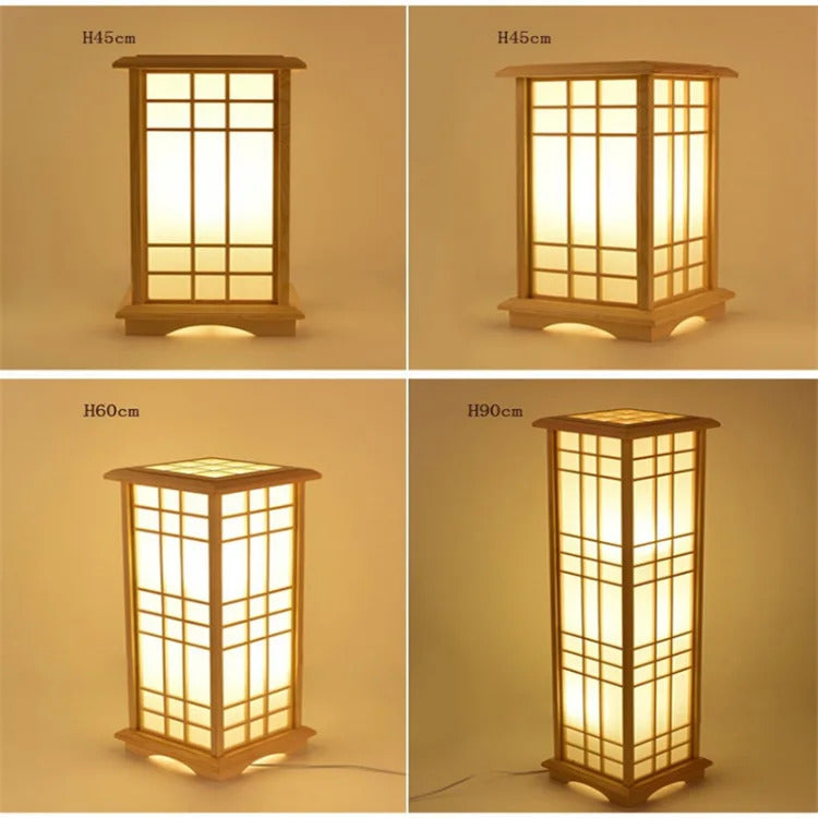 Japanese wooden floor lamp LED Wabi Sabi minimalist Square Wood Made standing lamp