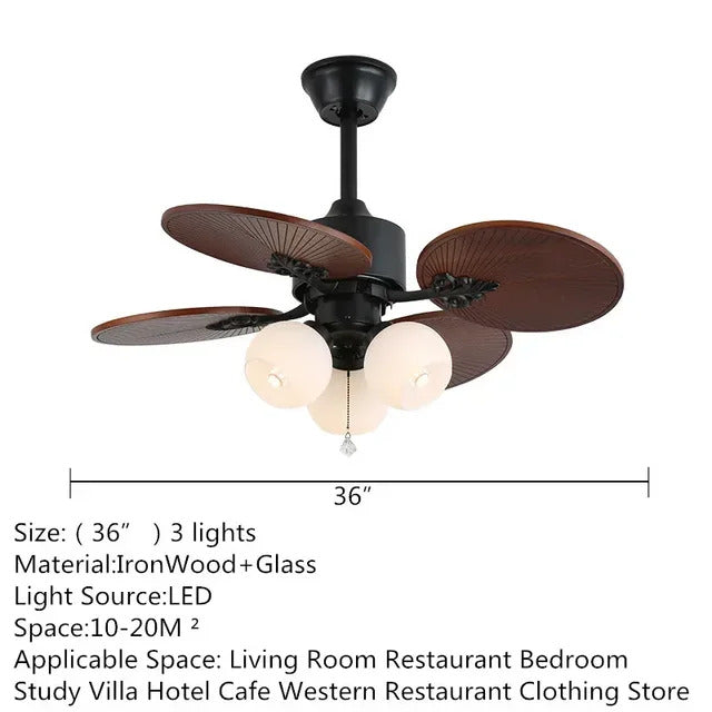 American Retro ceiling Fan Light European Mid-Century vintage Luxury chandelier Remote Fan