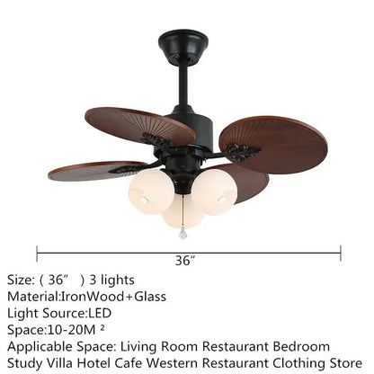 American Retro ceiling Fan Light European Mid-Century vintage Luxury chandelier Remote Fan