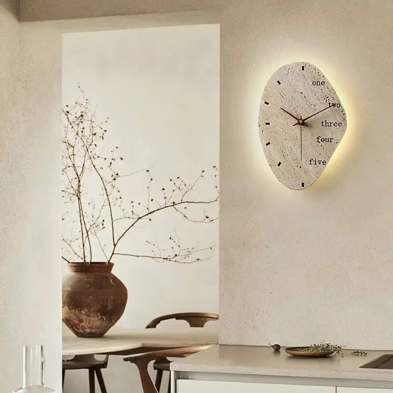 Creative Cave Stone Clock Wall Lamp Wabi Sabi Background Wall Light sconce