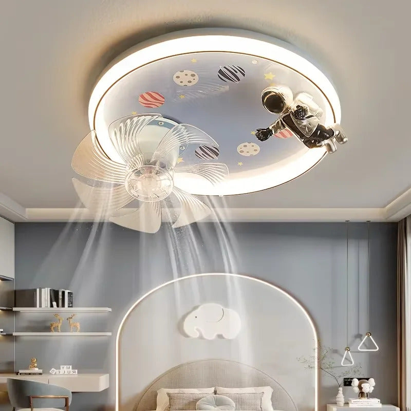 Modern Kids Room Ceiling Fan Light Cartoon Moon Astronaut children bedroom hanging Light