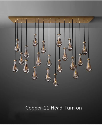 Luxury All Copper LED Pendant Light Modern Water drop Glass chandelier