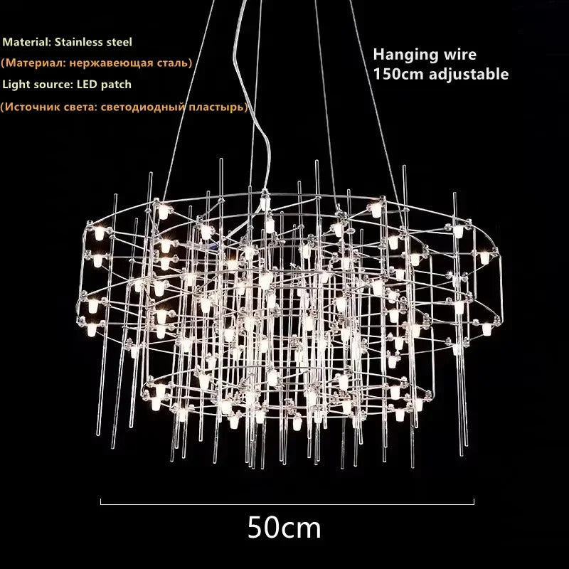 Luxury Stainless Steel Chandelier Modern Chrome LED Firefly Ceiling Chandelier