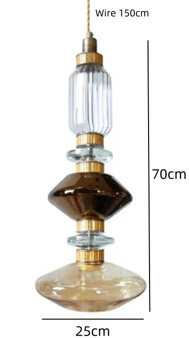 Clear Amber Glass LED Chandelier Modern Pendant Lamp Hall Parlor Restaurant Bedside Lighting Fixtures Wire 150cm Adjustable