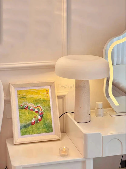 Modern Travertine Table Lamp Natural Stone LED Desk Lamp Indoor Decor Lighting Bedroom Living Room Study Matte Glass Lampshade