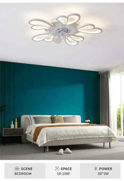 Modern Ceiling Fans with Lights, Fan Lamp Petal Ceiling Fan for Bedroom/Living Room