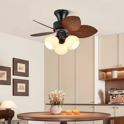 American Retro ceiling Fan Light European Mid-Century vintage Luxury chandelier Remote Fan
