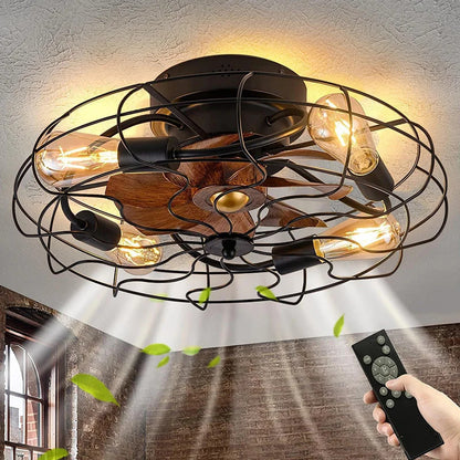 Industrial Retro Fan Light with remote control 110V-220V Living room Light