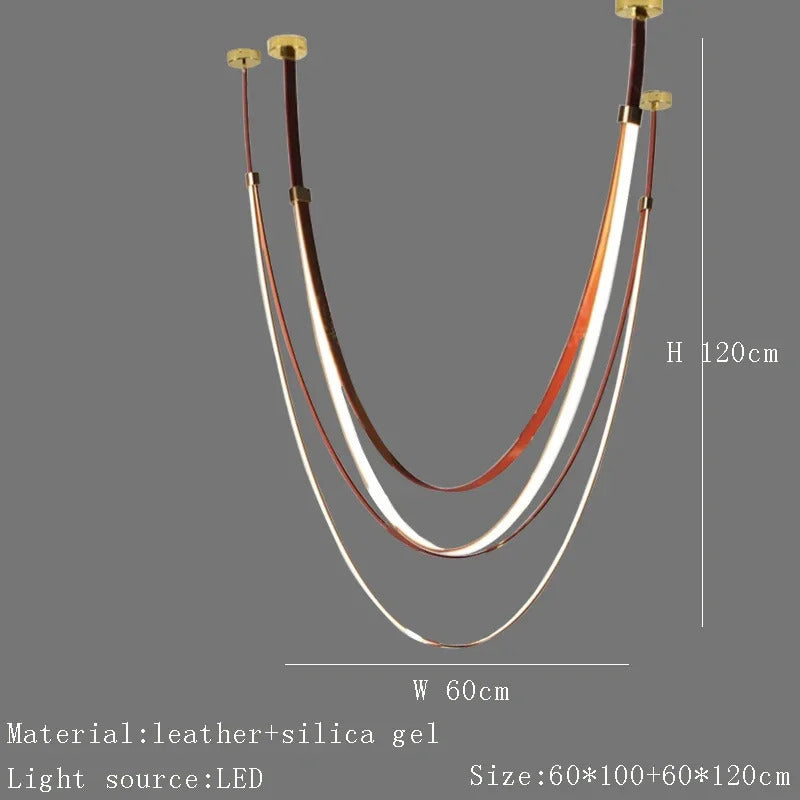 Nordic Leather Chandelier Designer Belt Pendant lamp for Living room Villa Hotel Duplex Building LED Staircase Hanging lamp