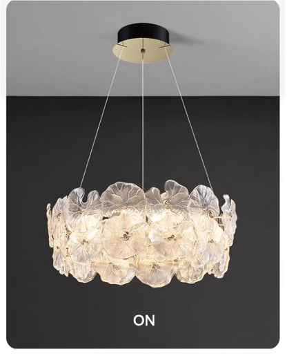 Modern Luxury Lotus Leaf Glass Chandelier Luxury Crystal Pendant Light