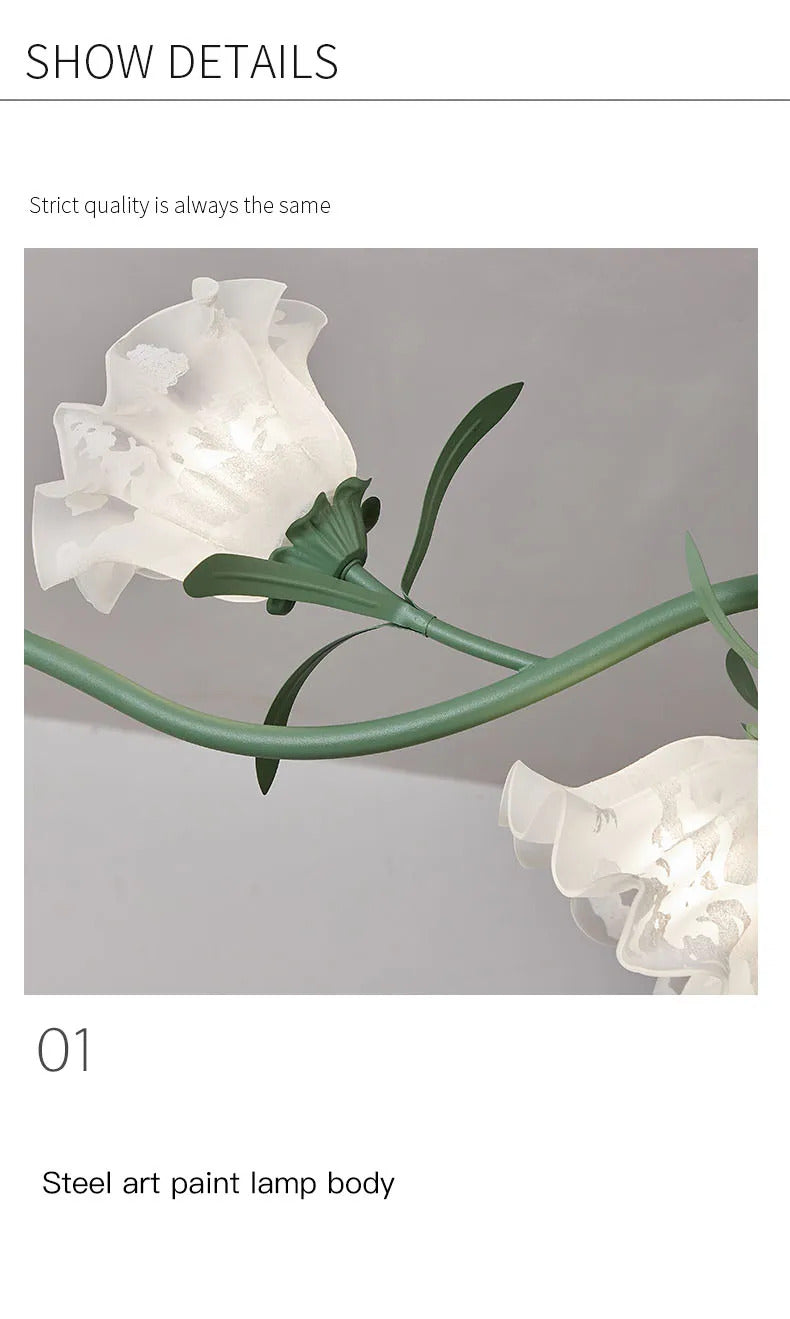 French Rural Flower Pendant Lamp Cream Style Green flower Chandelier