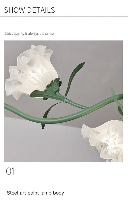 French Rural Flower Pendant Lamp Cream Style Green flower Chandelier