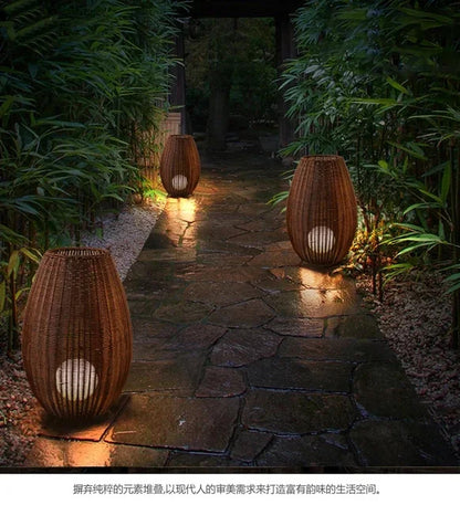 Natural handmade rattan floor lamp Japanese Outdoor waterproof Garden standing lamp