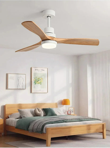 Nordic wooden Large Wind Ceiling Fan Light Retro Simple Solid walnut Electric Remote Fan lamp
