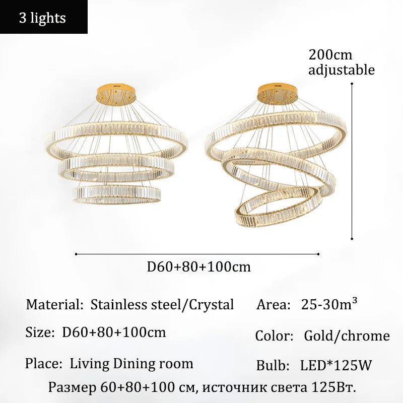 Luxury Crystal LED Pendant Lights Home Villa Living Room Dimmable Lighting Lustre Decoration Ceiling Chandelier Lamps Fixtures