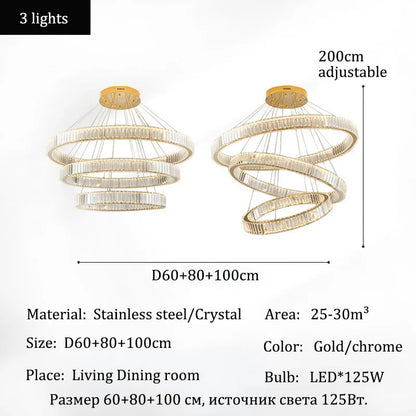 Luxury Crystal LED Pendant Lights Home Villa Living Room Dimmable Lighting Lustre Decoration Ceiling Chandelier Lamps Fixtures