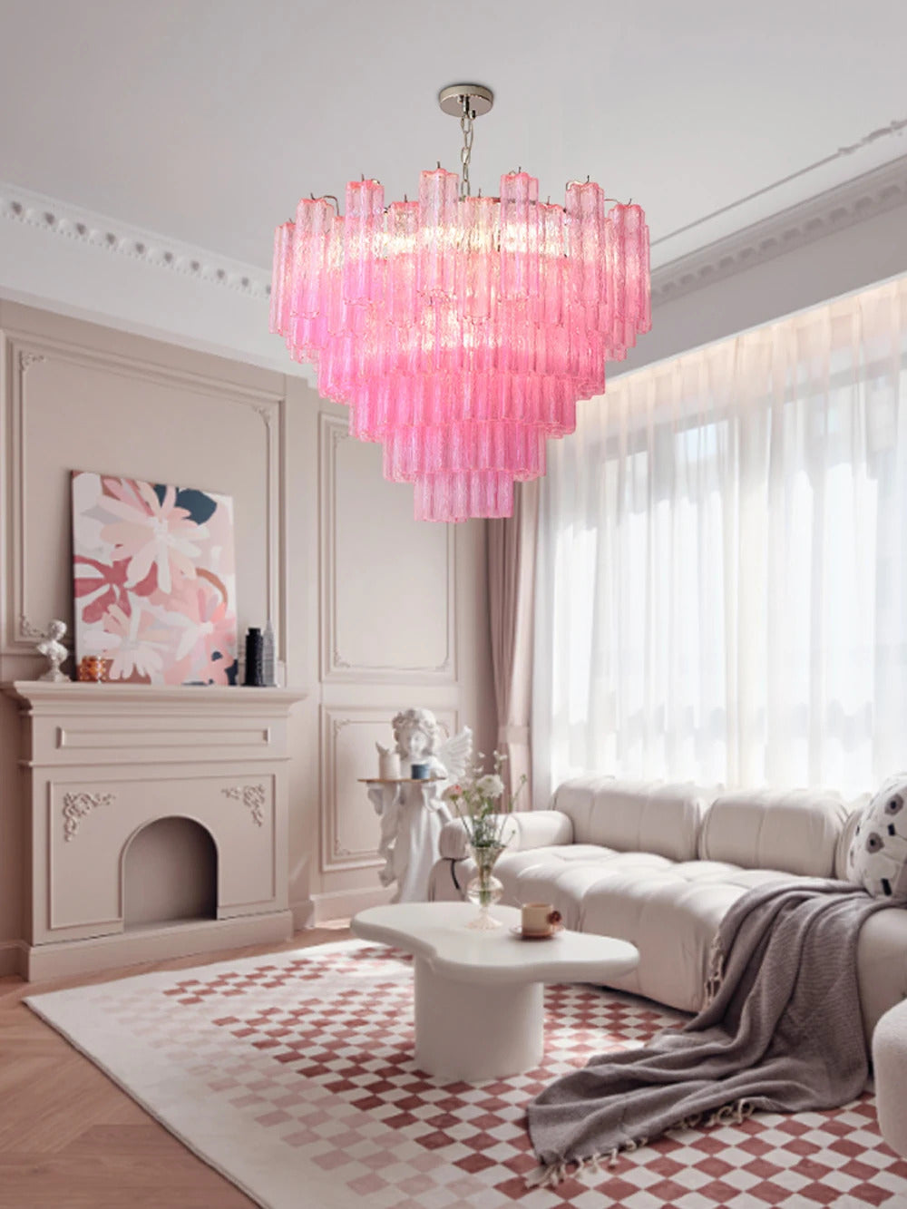 Pink Clear Glass Tube French Design Led Chandelier Lighting Hanging Lamp Lustre Suspension Luminaire Lamp For Dinning Room Decor