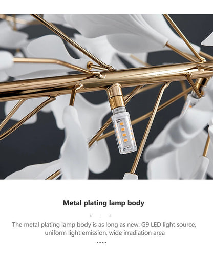 Luxury Ceramic Ginkgo Leaf Chandelier Gold Branches Chandelier