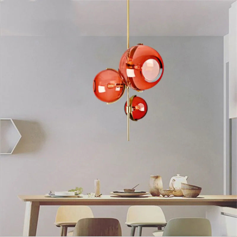 Nordic red glass globe chandelier restaurant shop modern italian design lamp