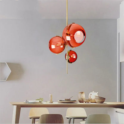 Nordic red glass globe chandelier restaurant shop modern italian design lamp