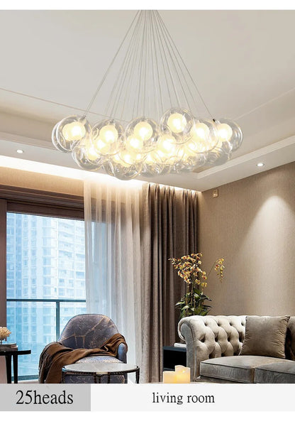 Nordic LED Bubble Lamp Chandelier Modern Clear Glass Ball Suspension Lamp