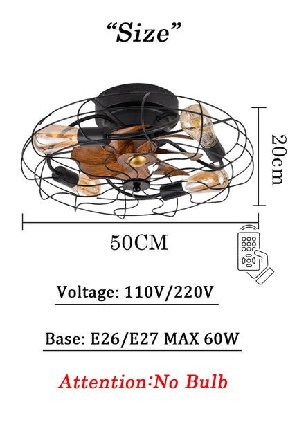 Industrial Retro Fan Light with remote control 110V-220V Living room Light