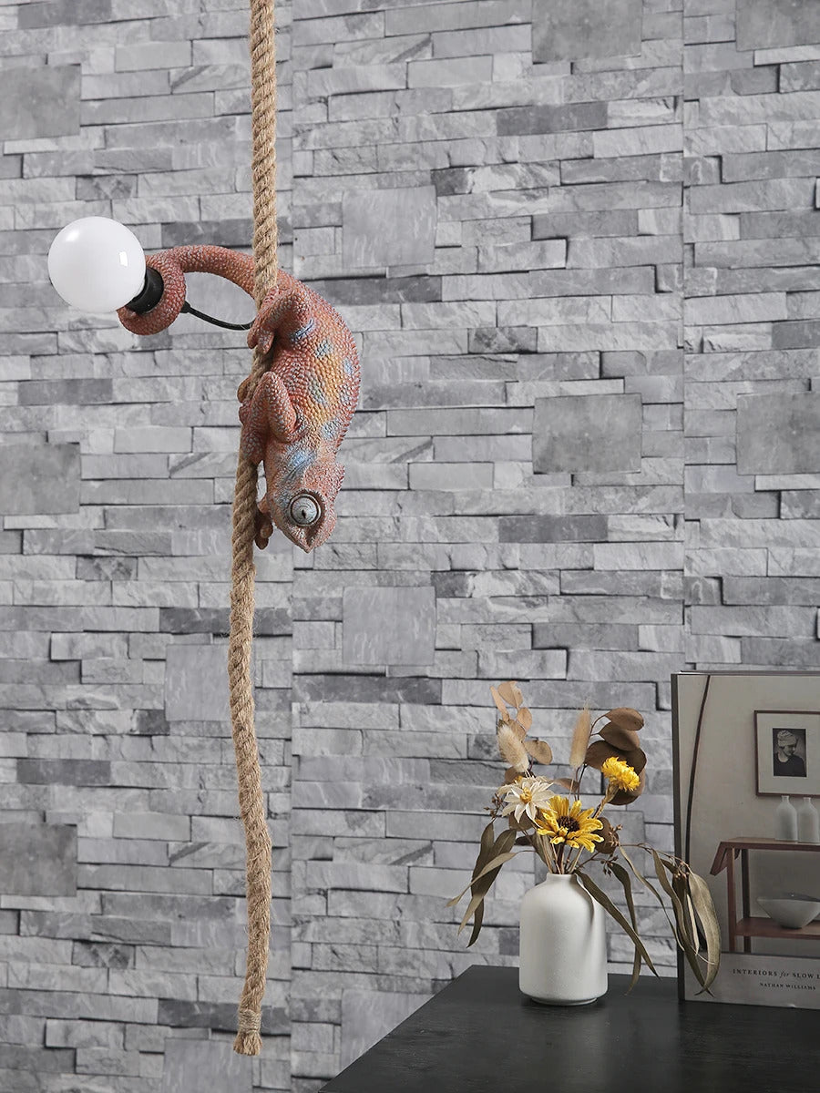 Resin chameleon pendant light Retro Hemp Rope Monkey Pendant Lamp