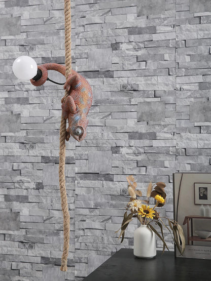 Resin chameleon pendant light Retro Hemp Rope Monkey Pendant Lamp