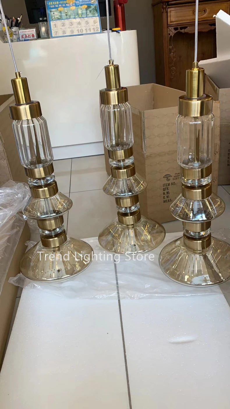 Clear Amber Glass LED Chandelier Modern Pendant Lamp Hall Parlor Restaurant Bedside Lighting Fixtures Wire 150cm Adjustable