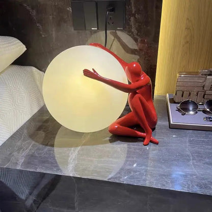 Nordic Art Floor Lamp Abstract Humanoid Holding Ball Vertical Light for Living Room Bedroom Creative Sculpture Decor Desk Lamps