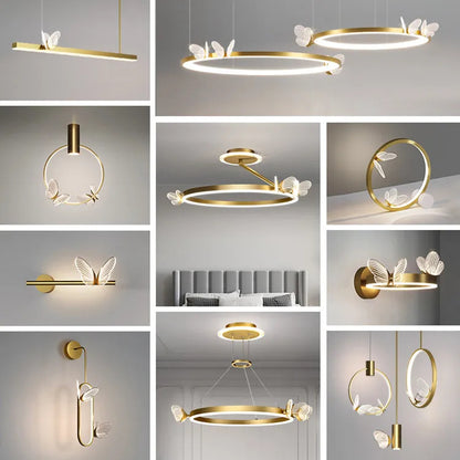 Nordic ring pendant light Acrylic butterfly lights Creative Gold luxury pendant light