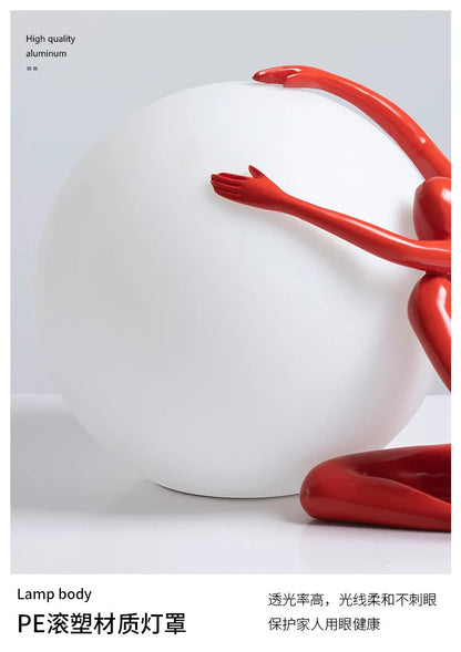 Nordic Art Floor Lamp Abstract Humanoid Holding Ball Vertical Light for Living Room Bedroom Creative Sculpture Decor Desk Lamps