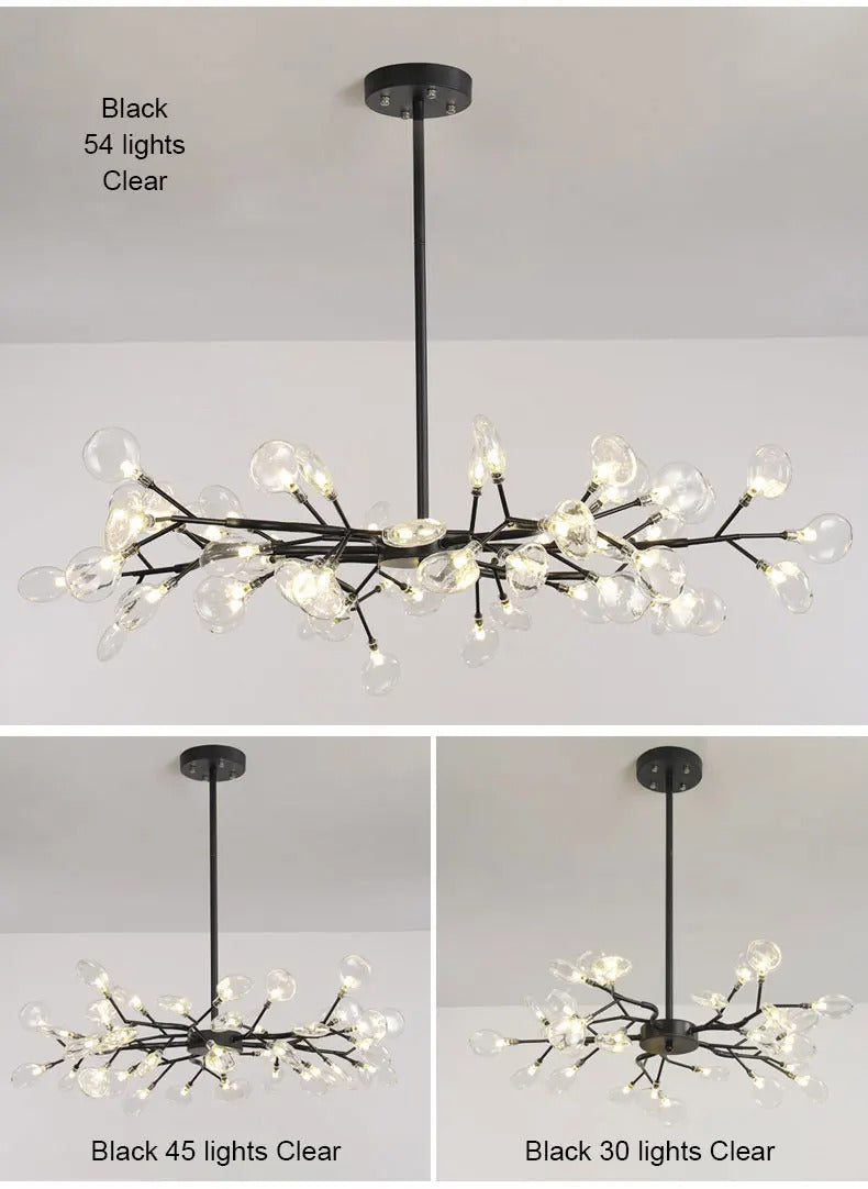 Nordic firefly chandelier Stylish Tree Branch Black Gold glass light