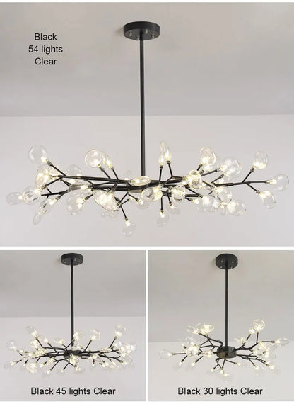 Nordic firefly chandelier Stylish Tree Branch Black Gold glass light