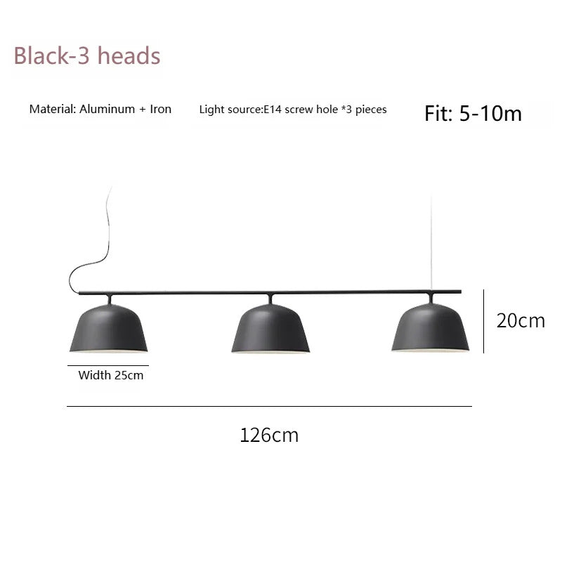 Danish designer Ambit rail pendant lamp Nordic black 3 heads long chandelier