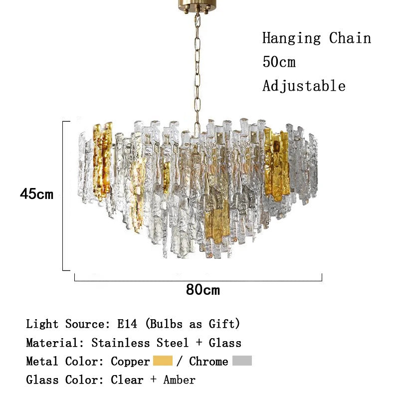 Modern Melting Ice Whiskey chandelier Italy Designer Luxury crystals Amber pendant lamps