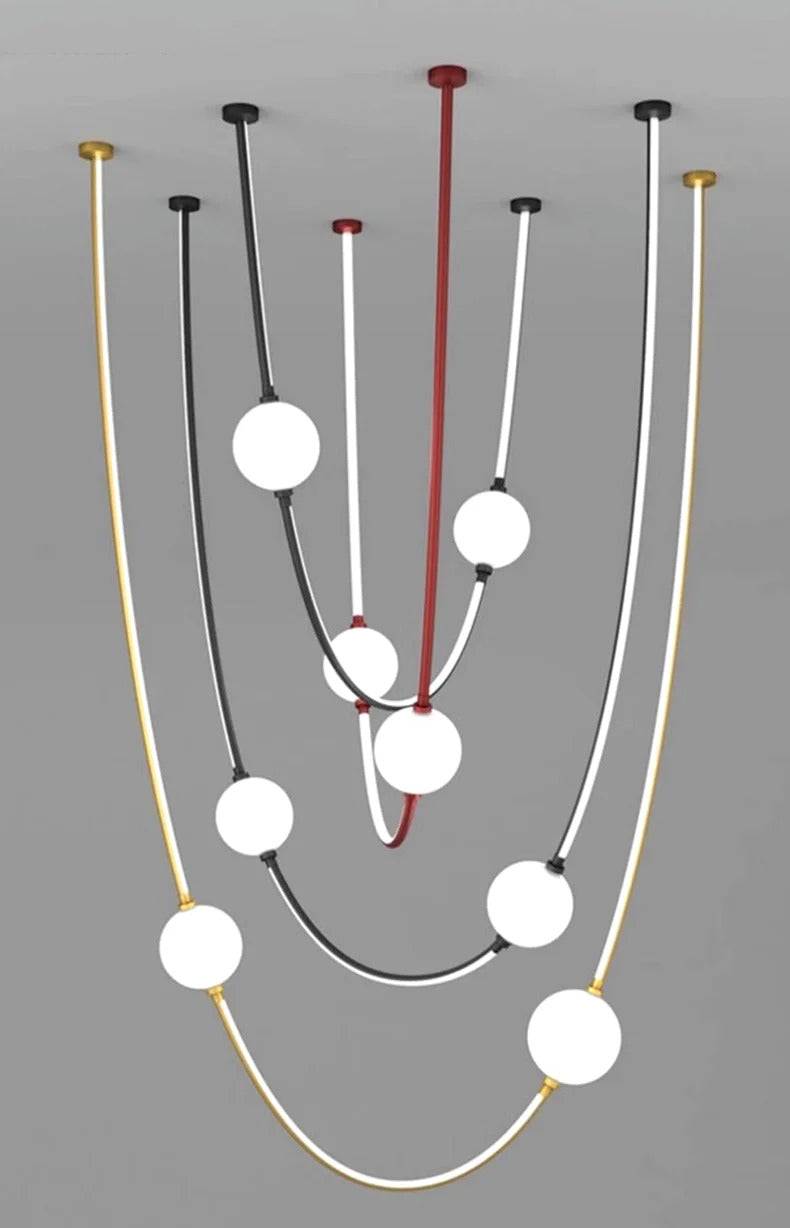 Postmodern glass ball chandelier nordic led curve light Dimmable staircase lamp