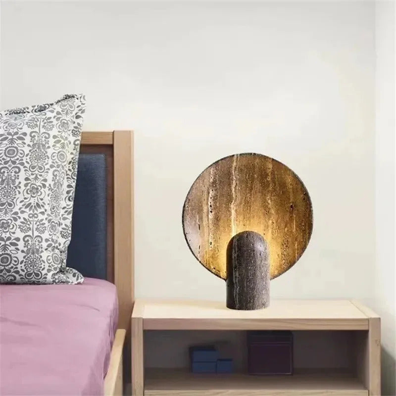 creative living room brown luxury dark travertine rock minimalist Nordic bedroom home decor LED modern resin table lamp