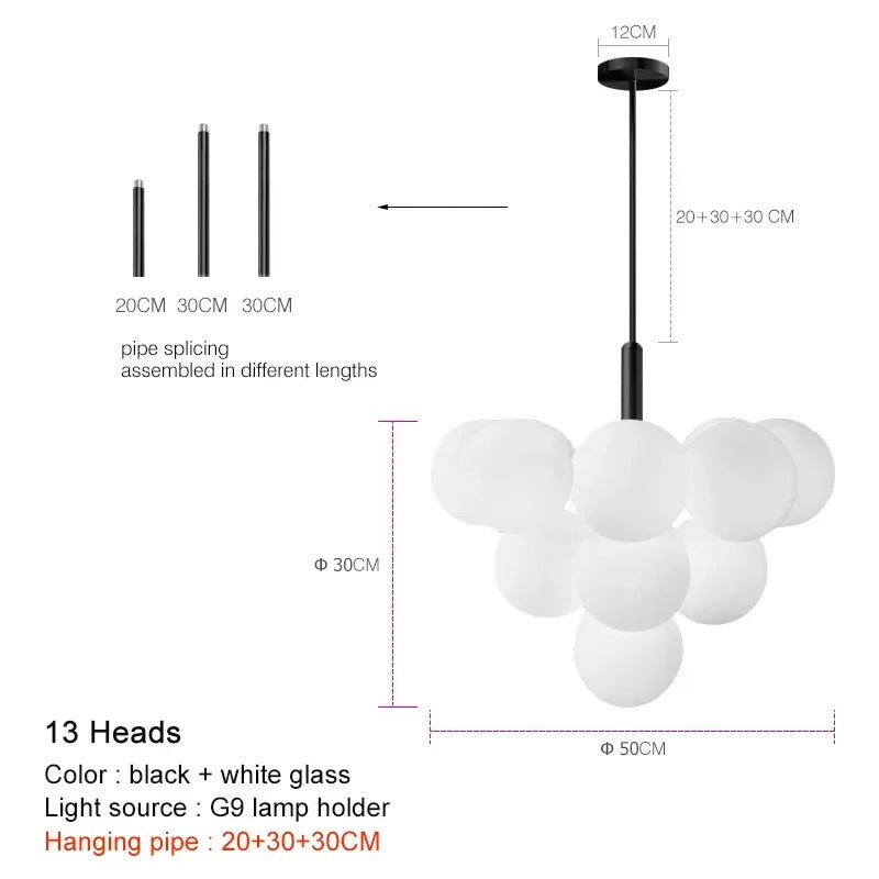 Nordic Luxury Glass Chandelier LED Pendant Lights Ceiling Suspension Hanging Lamp Fixture for Living Room Bedroom