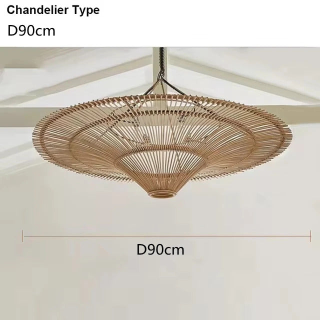 Japanese Rattan Pendant Light Wabi Sabi Wicker Chandelier For Living Room Restaurant Shop Decor Handmade Straw Hat Chandelier