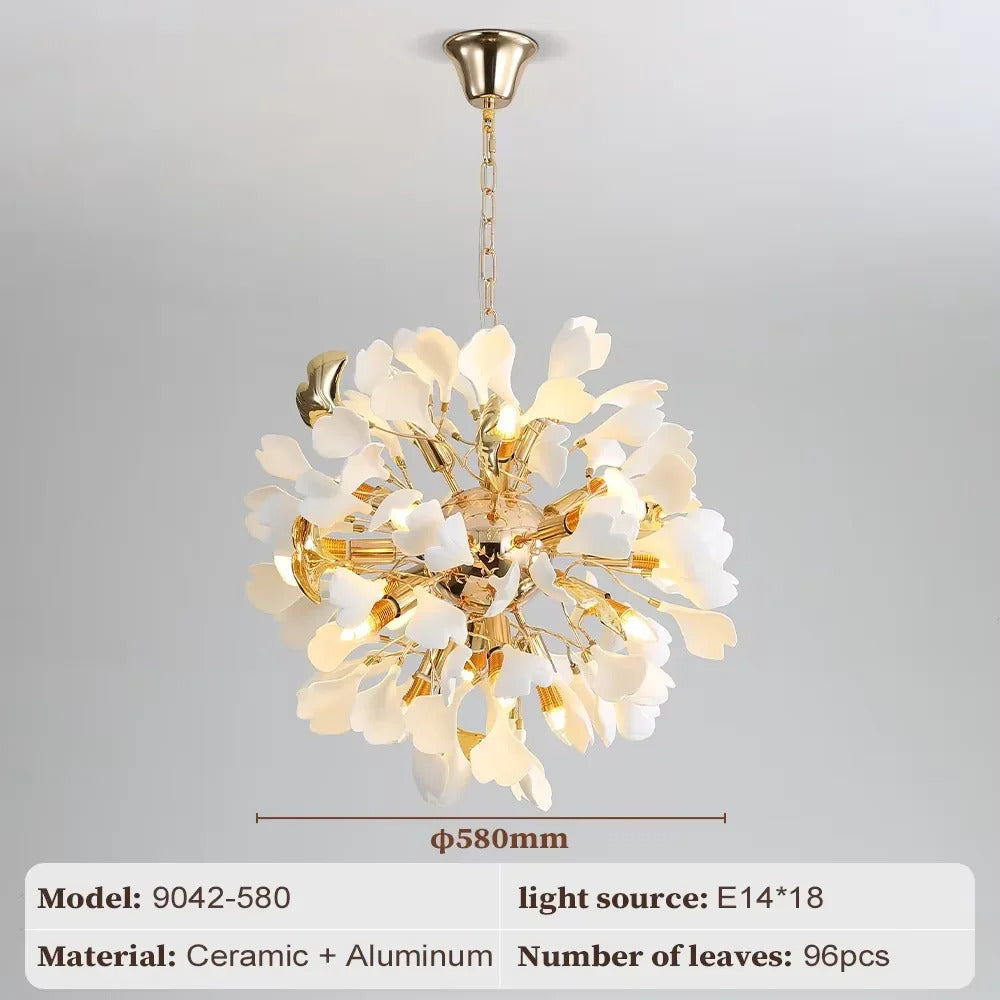 Luxury Ceramic Ginkgo Leaf Chandelier Gold Branches Chandelier