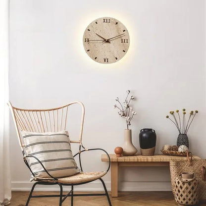 Creative Cave Stone Clock Wall Lamp Wabi Sabi Background Wall Light sconce