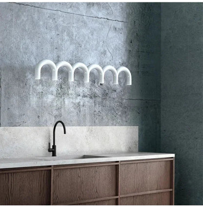 Oblure Arch Chandelier Post Modern Design Pendant Light for Coffee living Room Kitchen U shaped Lamp Blue Metal macaron lamp