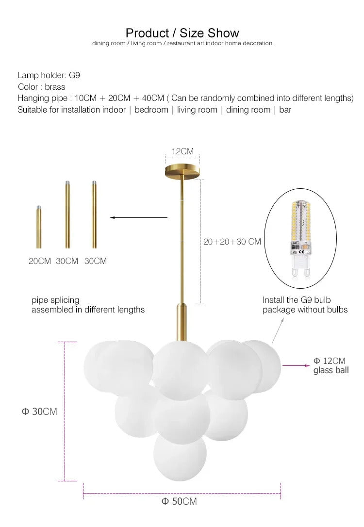 Nordic Luxury Glass Chandelier LED Pendant Lights Ceiling Suspension Hanging Lamp Fixture for Living Room Bedroom