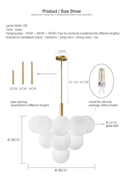 Nordic Luxury Glass Chandelier LED Pendant Lights Ceiling Suspension Hanging Lamp Fixture for Living Room Bedroom